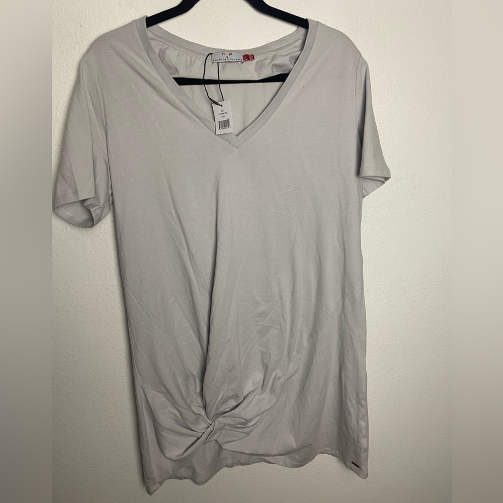 n: PHILANTHROPY Women Leonardo Knot Dress in gray Large NWT V-neck Short Sleeve